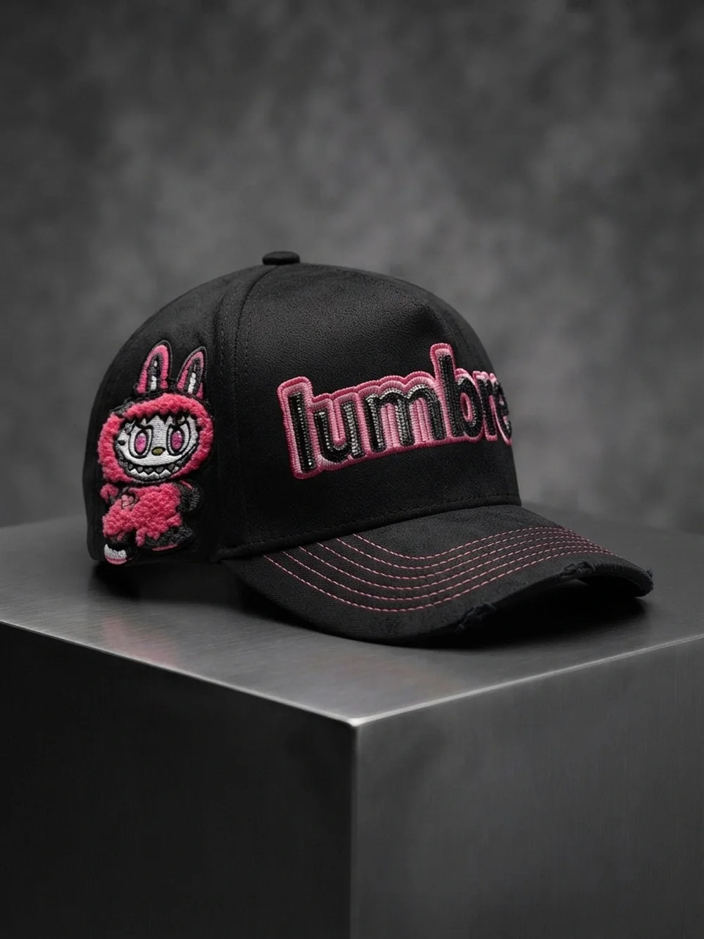 Black & Pink Kids Baseball Cap with Embroidered Star Logo